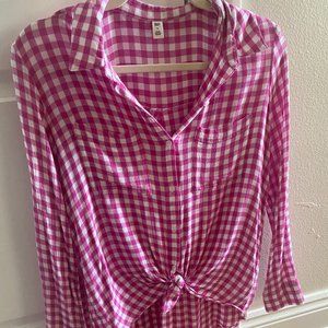 BP Pink and White Gingham Button Down Blouse size M